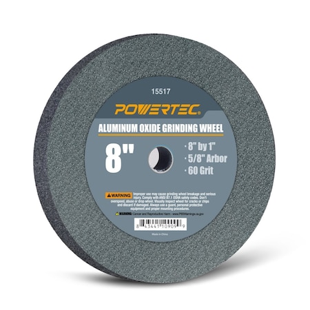 Powertec Aluminum Oxide Grinding Wheel, 8 in. x 1 in., 5/8 in. Arbor, 60 Grit 15517